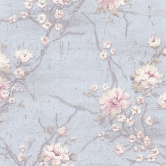 Обои голубые с цветами Euro Decor виниловые Aurora арт. 9076-03 Виниловые обои с