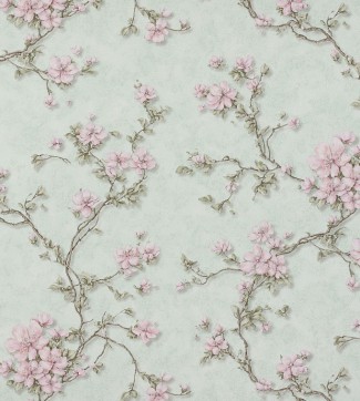 Обои зеленые с цветами сакуры Артекс винил Сакура арт. 10210-05 Обои виниловые зе