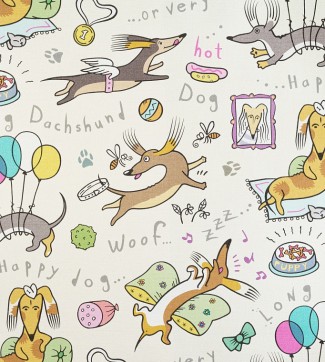 Обои бежевые с таксами Артекс Веселые таксы арт. 10714-02 Обои бежевые с та