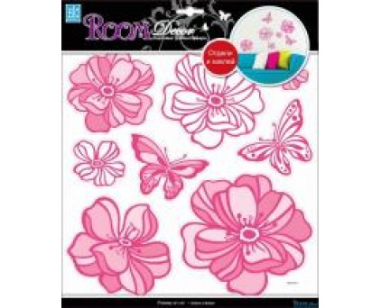 7705 RDA Стикеры цветы стразы ярко розовые