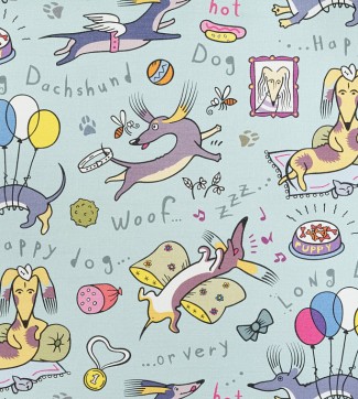 Обои голубые с таксами Артекс Веселые таксы арт. 10714-04 Обои голубые с та