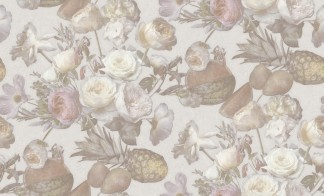 Обои бежевые с изображением цветов и фруктов SIRPI винил Фруктовый букет арт. 10383-04 Обои бежевые вини