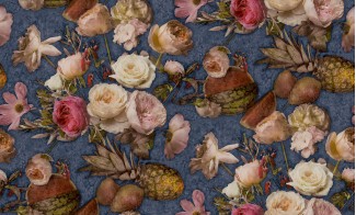 Обои синие с изображением цветов и фруктов SIRPI винил Фруктовый букет арт. 10383-05 Обои синие винило