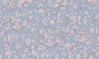 Обои синие с розовыми цветами вишни Артекс винил Вишня арт. 10316-05 Обои синие с розо