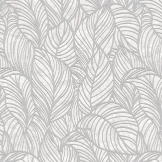 Обои серые листья на белом фоне Антураж винил Ricardo арт. 168542-22 Обои серые листья